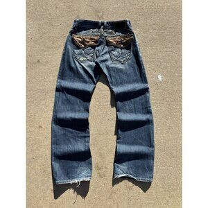 Embroidered Pockets Skater JNCO Raw Selvage Denim Bootcut Jeans